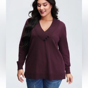 BloomChic Plus Size 2XL V-Neck Button Detail Plain Pullover us18-20